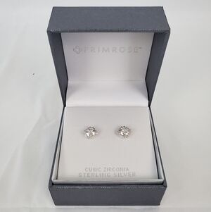 Primrose Cubic Zirconia Sterling Silver Halo Earrings 12mm New With Tags NWT